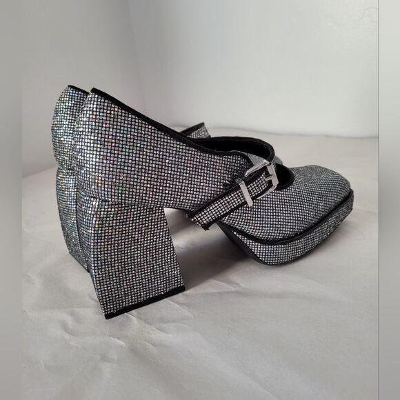 Sparkle Chunky Heel Platform Mary Jane Buckle Shoes Disco Glitter Bratz GB 7.5 - Picture 6 of 10